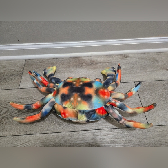 Crab Plush Stuffed Animal With 10 Legs 9" x 7" Colorful Tie Dye Soft Oceanlife - Picture 7 of 7